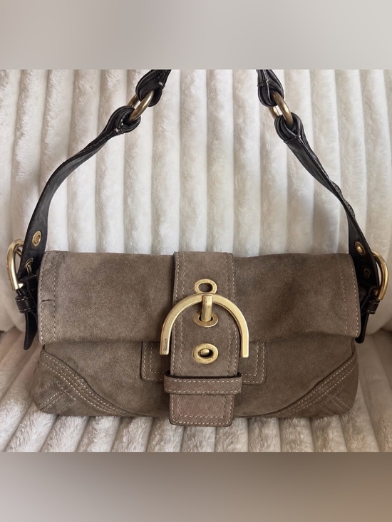 Coach Handbags - (Send Me Offers) Vintage Coach Taupe Suede Shoulder Bag with Gold Hardware